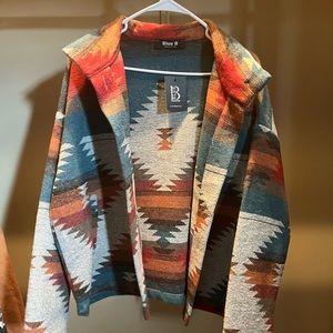 L Blue B Aztec Geometric Pattern Shacket